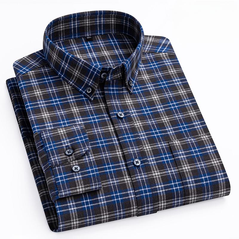 Luxury Hight Qulity 100%Cotton Long-sleeve Shirts for Men Slim Fit Casual Plaid Shirt Houndstooth Office Clothes Elegant Tops
