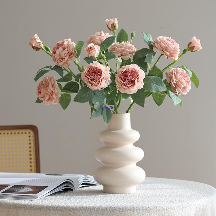 Vintage Burned Edge Rose Artificial Floral Arrangement for Living Room or Dining Table Decor