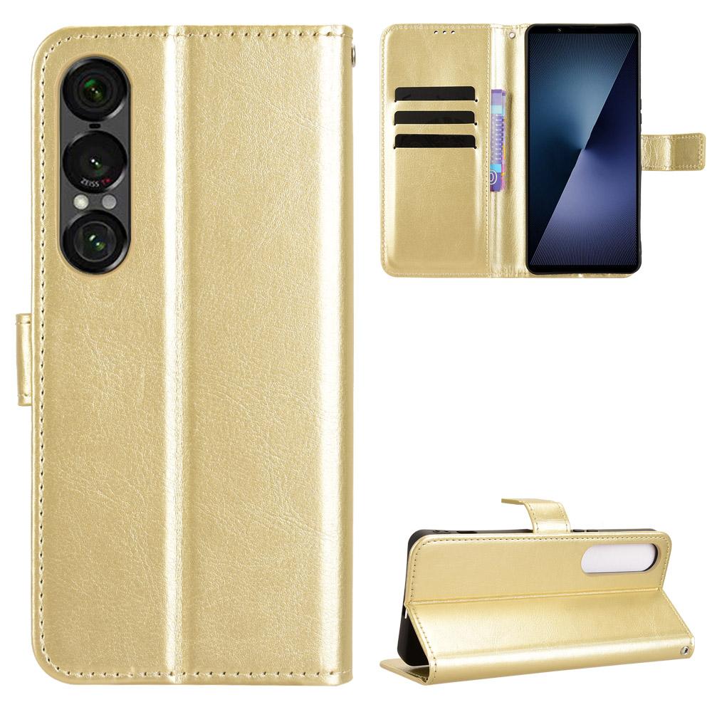For Sony Xperia 1 VII PU Leather Case with Strap Crazy Horse Texture Phone Wallet Cover