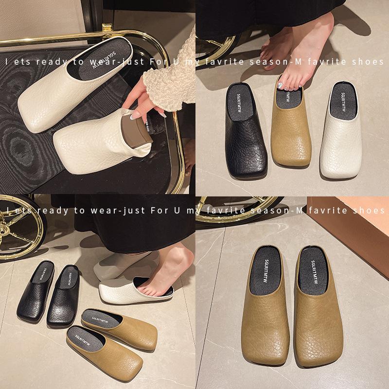 Dongdaemun niche baotou half slippers women's outer wear 2024 summer new one-pedal lazy square head muller shoes