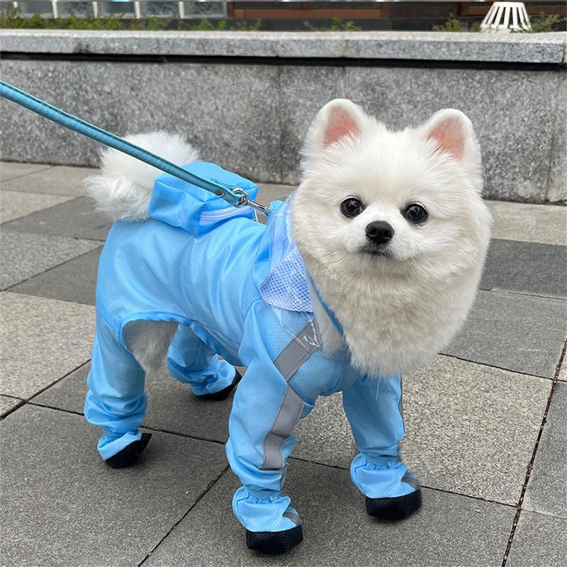 Medium and Large Dog Dog Raincoat Four-legged Waterproof All-inclusive Plus Mask Large Dog One-piece Poncho Cloak