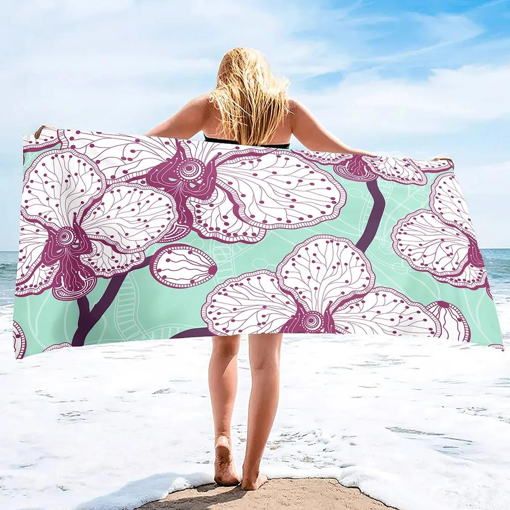 Botanical Floral Beach Towel Microfiber Vintage Flower Bath Towel for Sport Swim Quick Dry Kitchen Hand Towels Bikini Cover Up