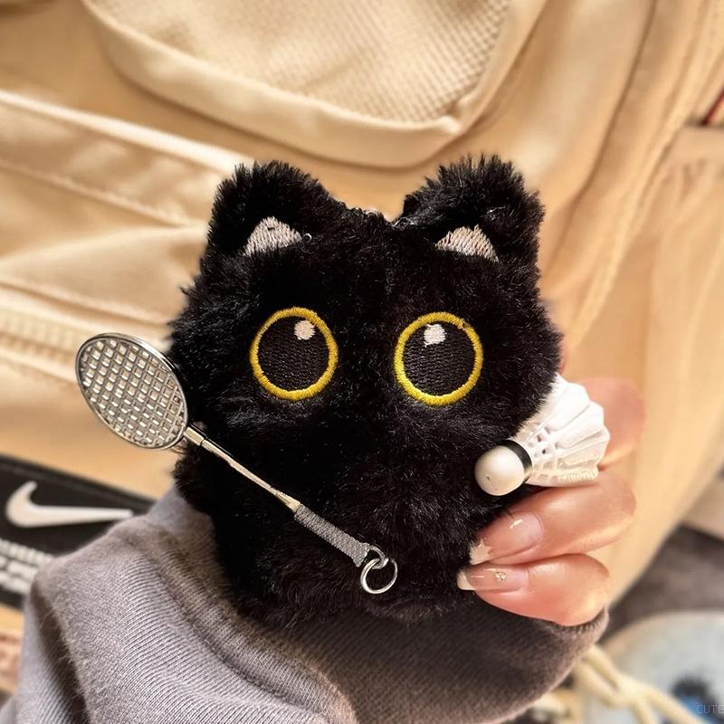 Black Cute Cat Keychain Plush Cartoon Kitten Doll Pendant Backpack Hanging Ornaments Car Keyring Birthday Gift