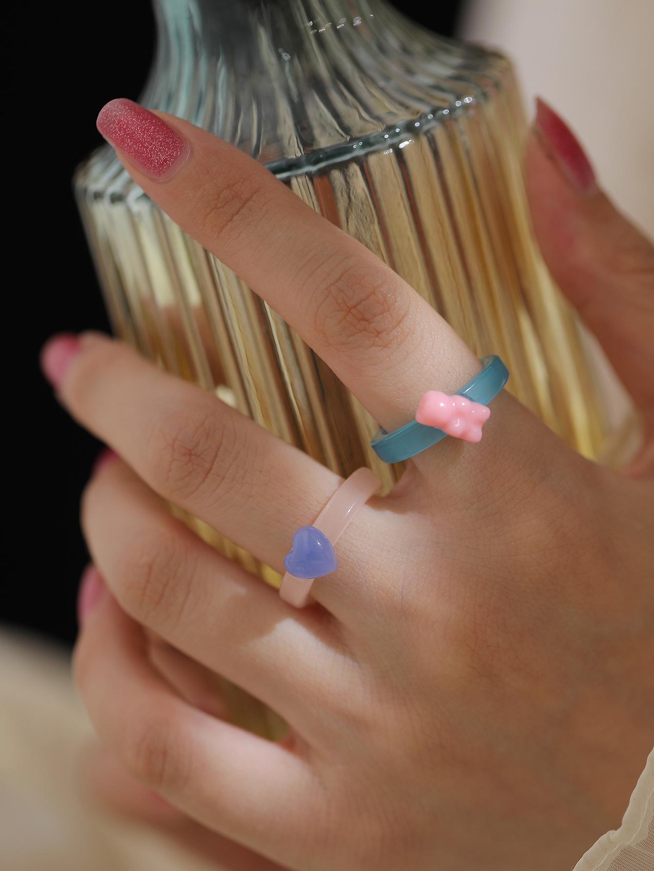 

Милый плюшевый мишка с сердцем, розовые и голубые конфетные кольца - модный аксессуар Adjustable