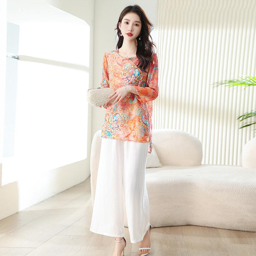 

Wear a suit women s clothing new fashionable and beautiful top wide-leg pants two-piece set XXXL