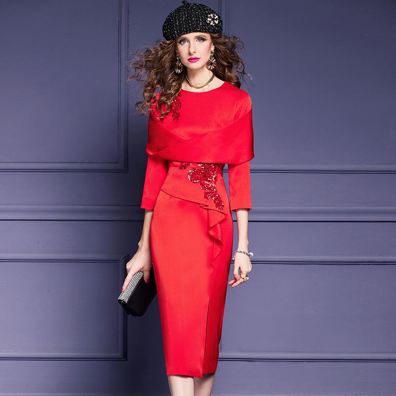 Feimengyi High-End Light Luxury Beaded Autumn Dress for Women 52887