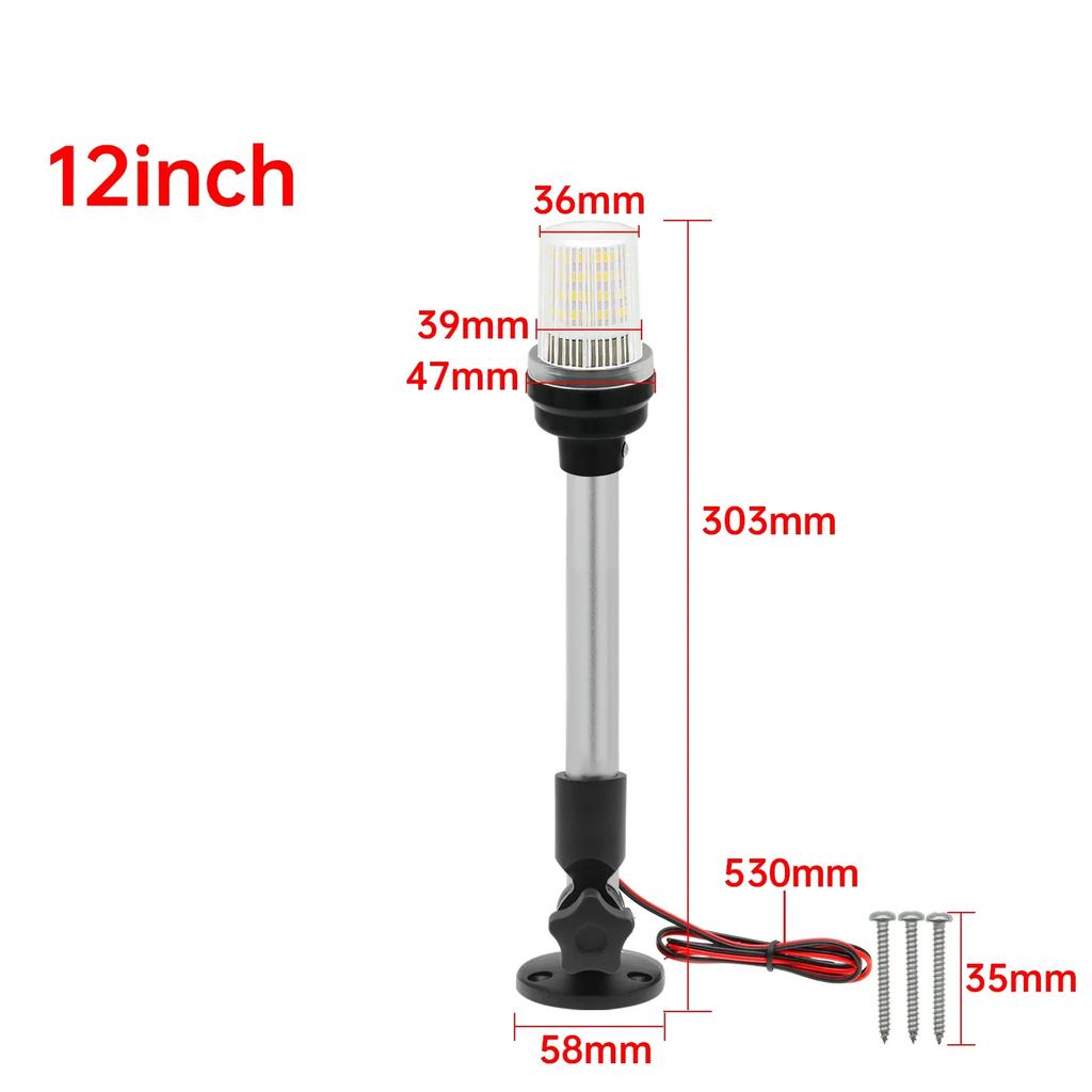 12 inch 22 inch 12V 24V Navigation Light LED Marine Boat Lamp White Light Waterproof 180° Rotation for Pontoon Power Boat Skiff