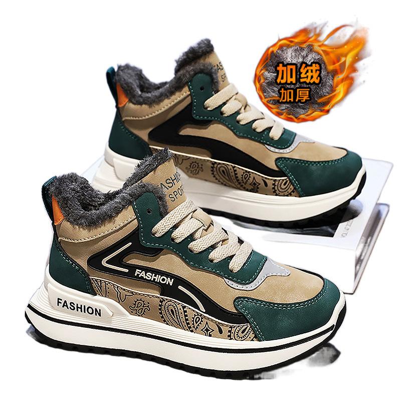 High-top winter velvet thickened warm sneakers running heightening dad cotton shoes