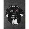 Men'S Retro Racing Pattern Short Sleeve T-Shirt - Breathable Polyester, Chicago Street Style Logo Design