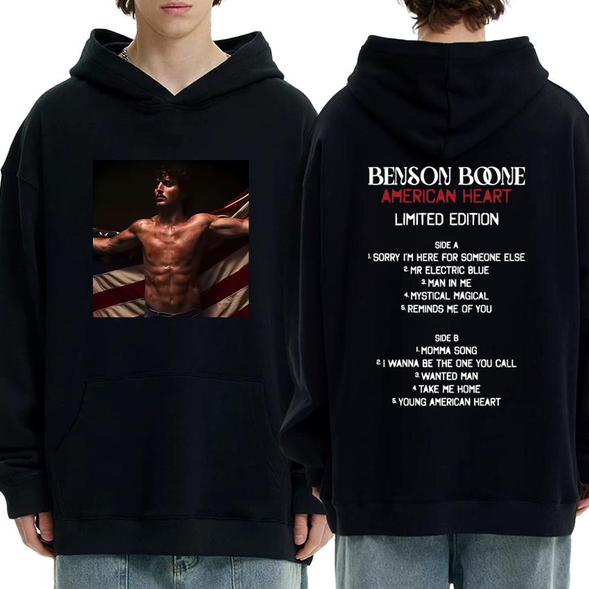 Singer Benson Boone American Heart 2025 New Album Double Sided Print Hoodies Unisex Vintage Sweatshirt Men Women Fleece Pullover