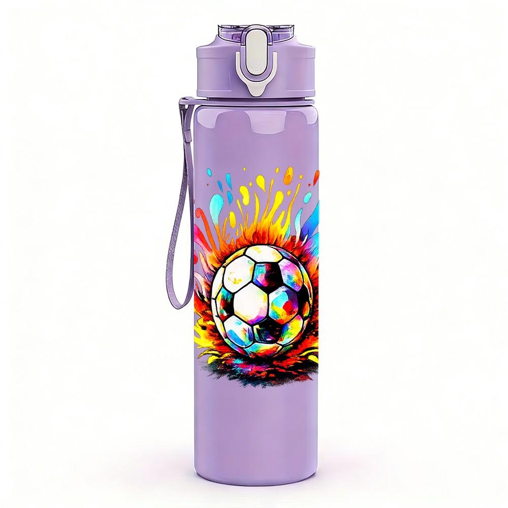 1PC Color Splash Soccer Ball Burst Print 750ml Color Plastic Sports Water Bottle Leakproof Flip Straw Lid Suitable for Sports Office Home Use