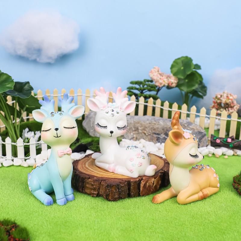 Romantic Little Fairy Deer, Cute Couple, Sika Deer Car Decoration, Cartoon Deer Ornaments, Resin Cake Decorations