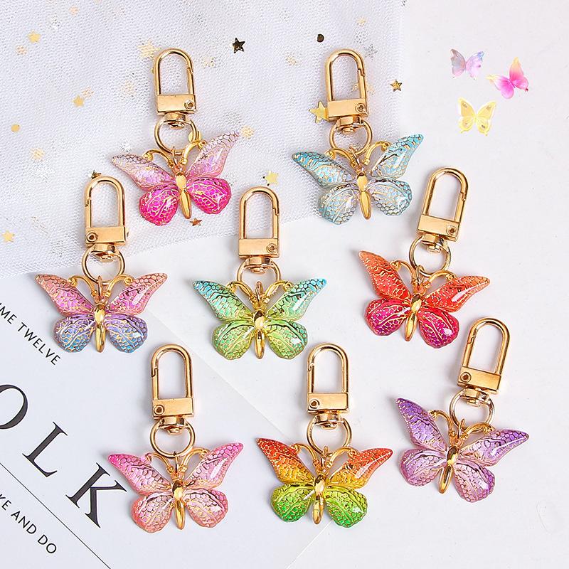 10Pcs Gradient Color Alloy Pendant Key Ring Clip Hook Butterfly Enamel Keychain For Handbag Backpack Car Keys Diy Accessory