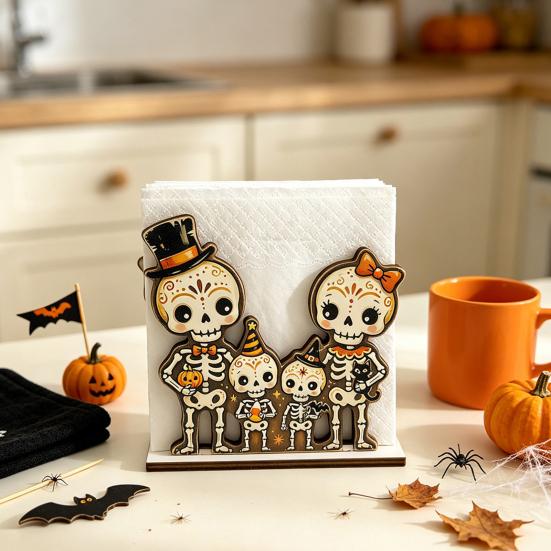 Decorative Napkin Organizer for Party Halloween Wooden Holder Dining Table, Paper Towel Holder, Cute Ornament Table Freestanding Tissue Dispenser Home