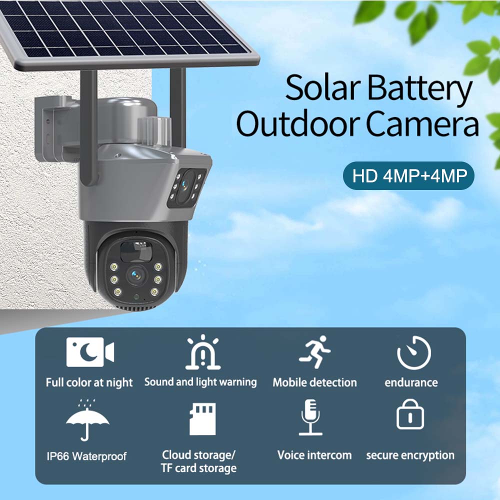 4K 8MP Dual Lens Solar Outdoor WiFi Surveillance Cameras PIR Human Detection Security Protection PTZ CCTV Camera
