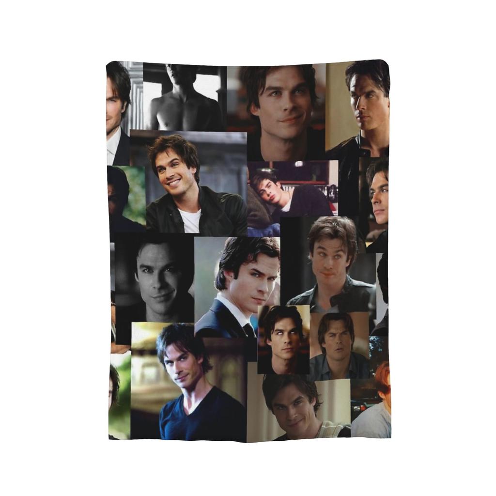 Damon Salvatore Vampire Diares Blankets Flannel Textile Decor  Multi-function Warm Throw Blanket for Bed Travel Plush Thin Quilt