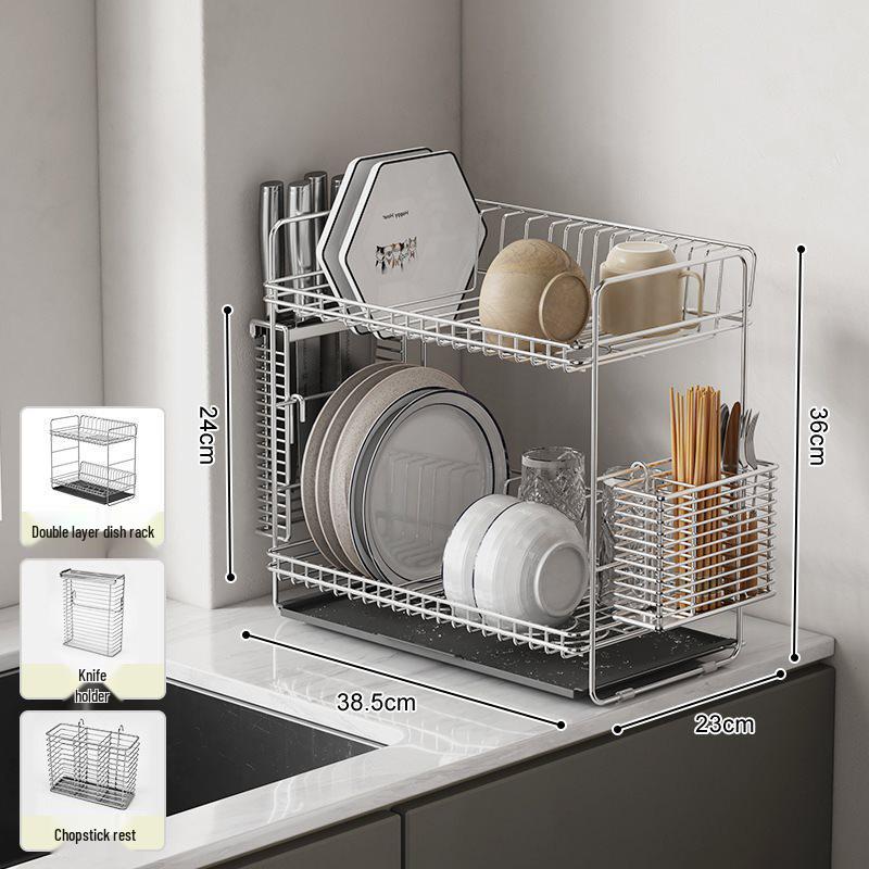 304 Stainless Steel Double-Layer Kitchen Dish and Bowl Drain Rack