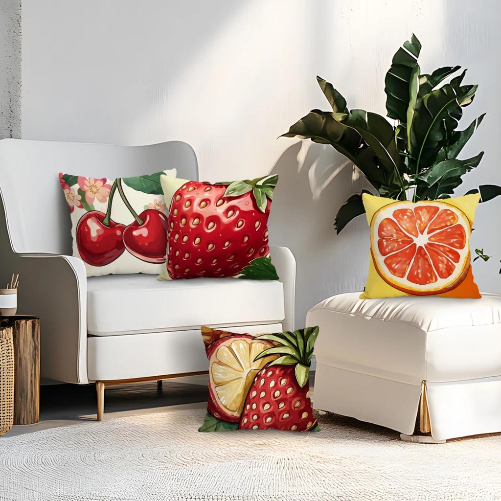 4pcs/set Fruit Theme Cushions Pillowcase Polyester Cushion Cover Throw Pillow Pillowcover Home Car Sofa Decor