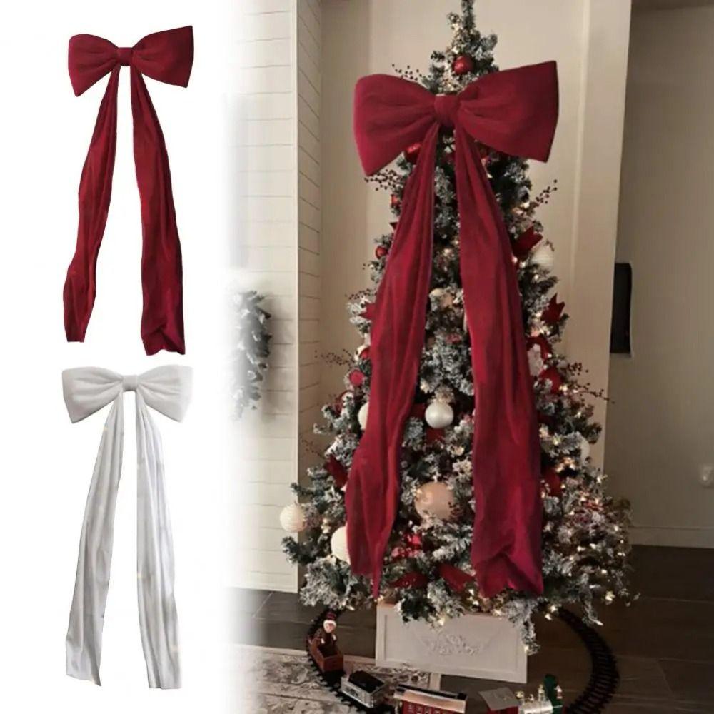 Elegant Large Christmas Bowknot 50x180cm Extra Large Xmas Tree Topper Bows Satin Red/White Christmas Decorative Bow
