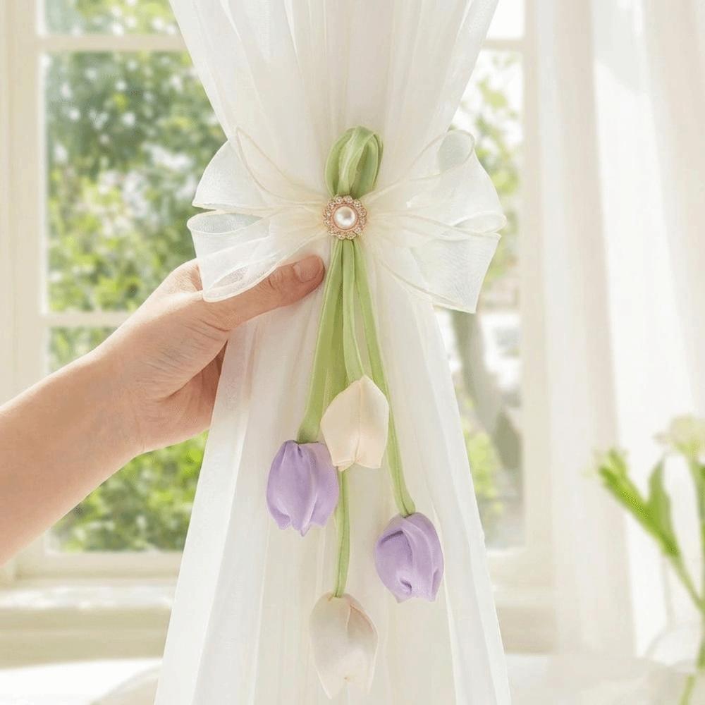 Romantischer Tulpenband Vorhang-Krawattenhalter Handgemacht Süßer Stil Vorhänge Kordel zur Befestigung Dekorative Vorhanghalterung Florale Kordel zum Binden