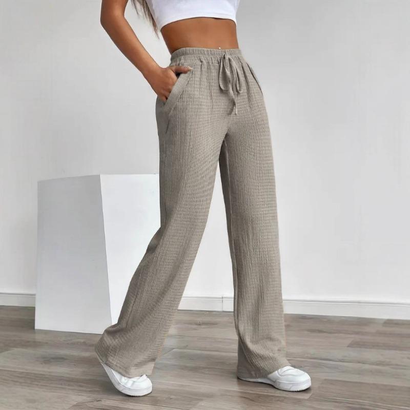 New Spring and Autumn Women's Solid Color Pattern Loose Elastic Mid-waist Rope Pocket Casual Unisex Trousers