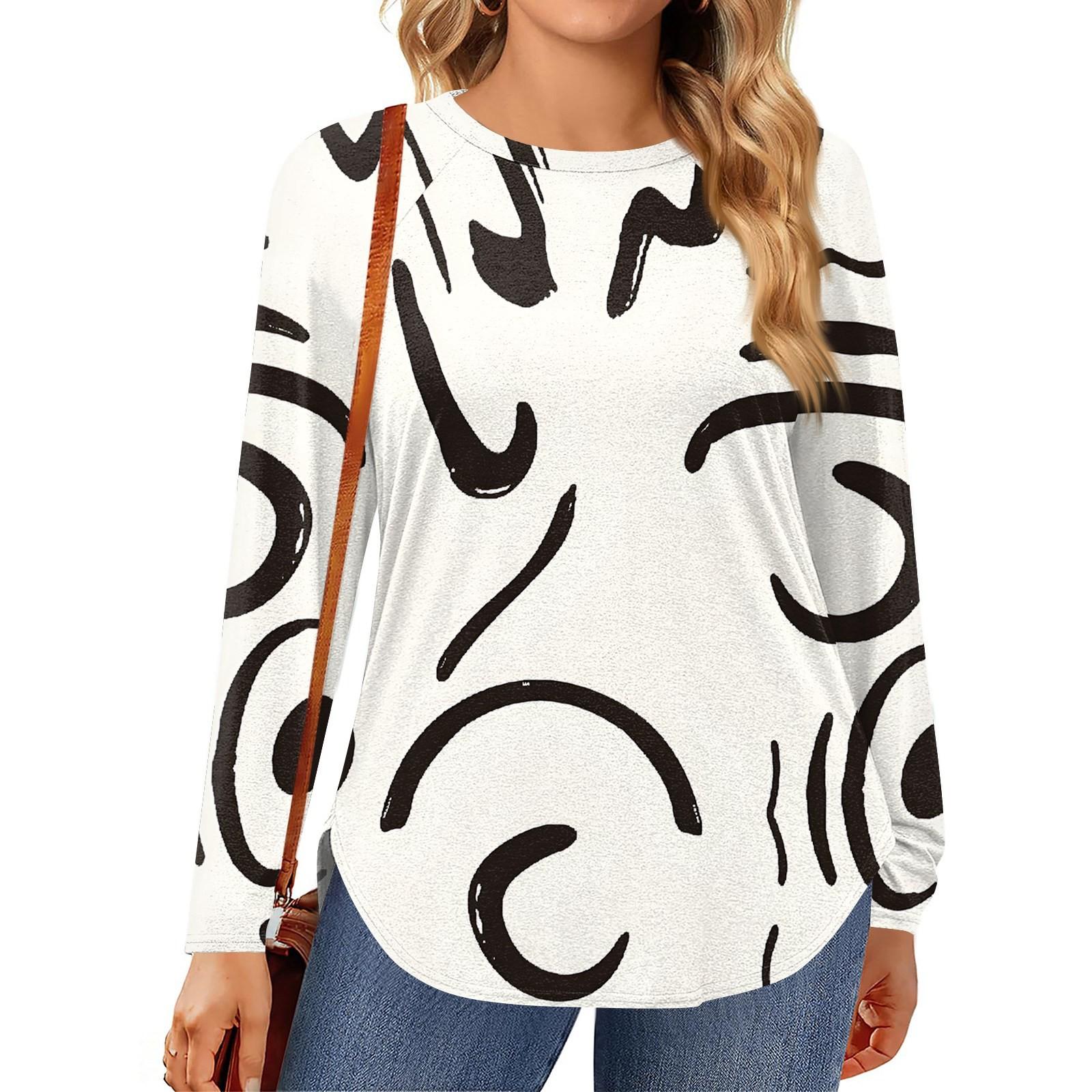 

Женские топы больших размеров, рубашки с длинным рукавом, туника с круглым вырезом, повседневная свободная блузка L-5X XL белый