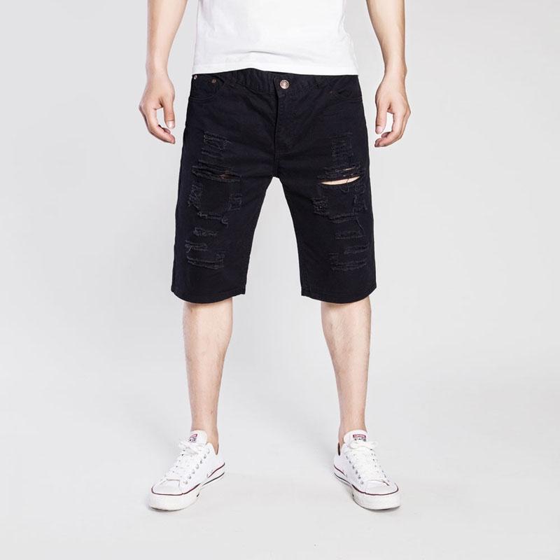 Premiumkvalitet Mode Herr Cargo Denim Shorts Casual Slitna Jeans