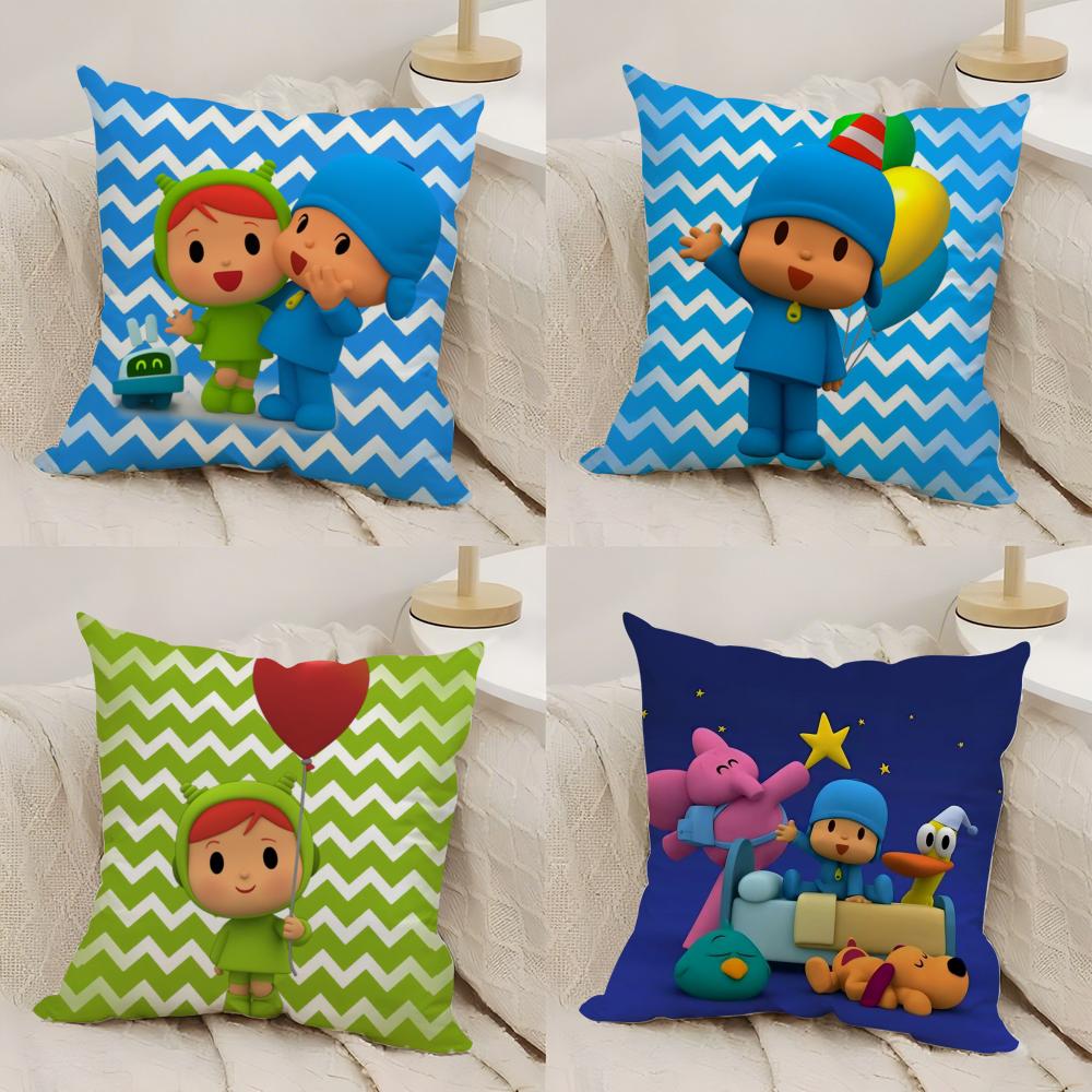 Cartoon Cute PPocoyo Cushion Cover Silky Short Plush DoubleSided Printed Pillow Case for Sofa All Seasons Home Decor Gift