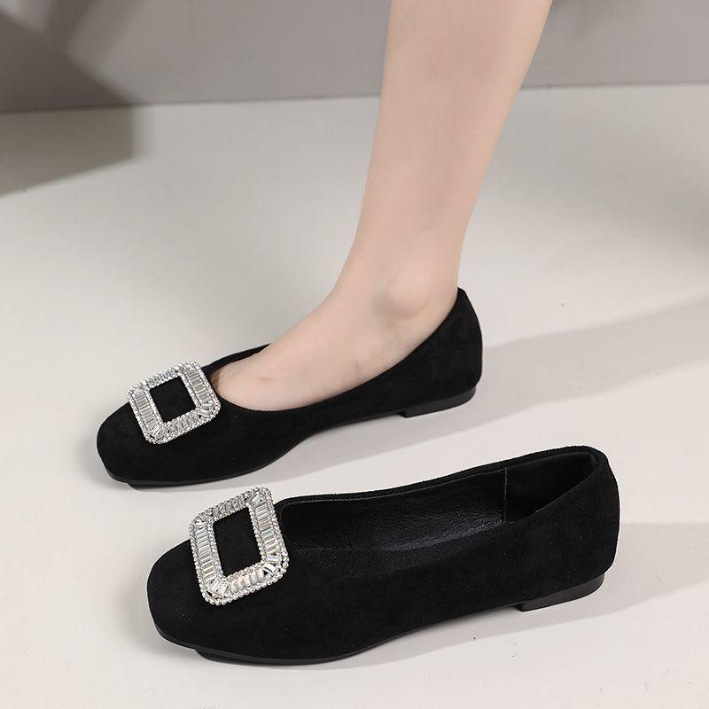 Fashion Ladies Footwear Low Heel Elegant Rhinestone Women's Flat Shoes Slip-on Black Stylish Comfortable 2025 Trend Promotion Dress 39