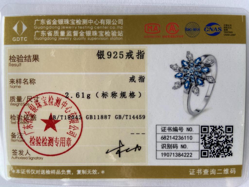 925 Silber Blauer Quarz Kristall 7-10 Ring Hochzeitsfeier Charme Für Frauen Schmuck