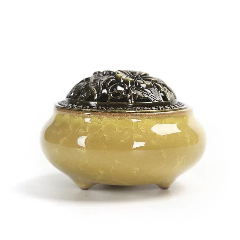 Ice Crack Coil Incense Burner with Fire Cotton Pad 4 Hours Ceramics Incense Cone Censers for Home Decor Ornaments Simple Ashtray 7