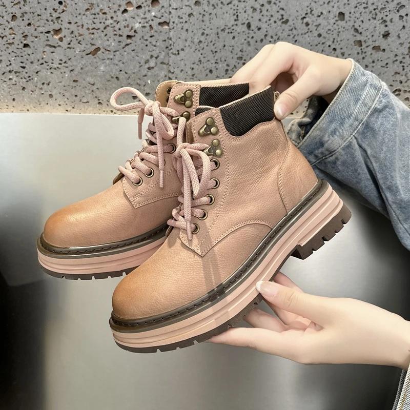 Women's Platform Boots Non-slip Wear-resistant Comfort Women Work Short Boots Fad Thick-soled Motorcycle Ankle Boots Botas Mujer