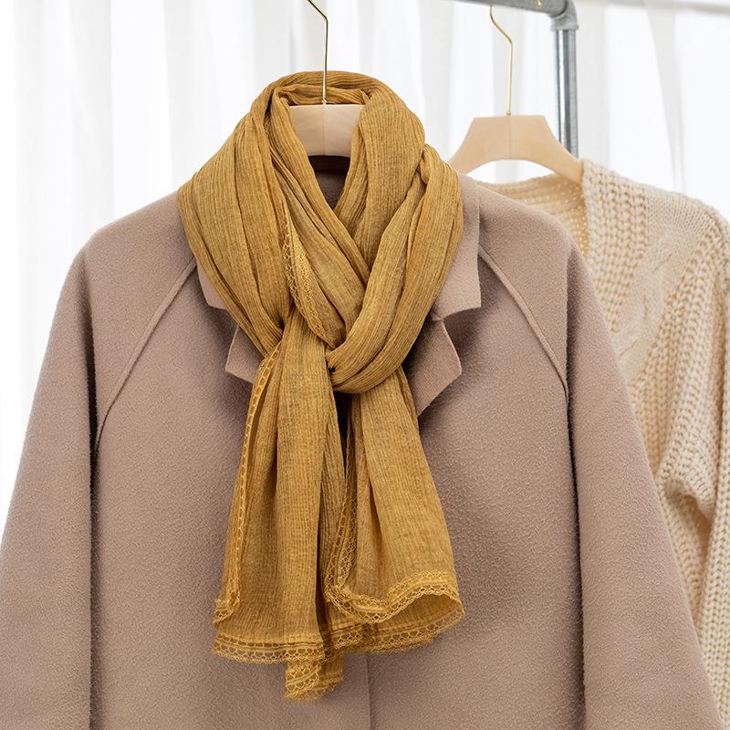 Women's Vintage Japanese Tie-Dye Cotton Linen Silk Scarf - Versatile, Lightweight, and Elegant for Spring and Autumn