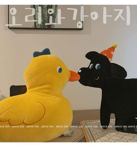 Quirky Black Dog Pillow, Cute Frog Plush, Yellow Duck Cushion for Sofa, Women’s Niche Doll Toy.