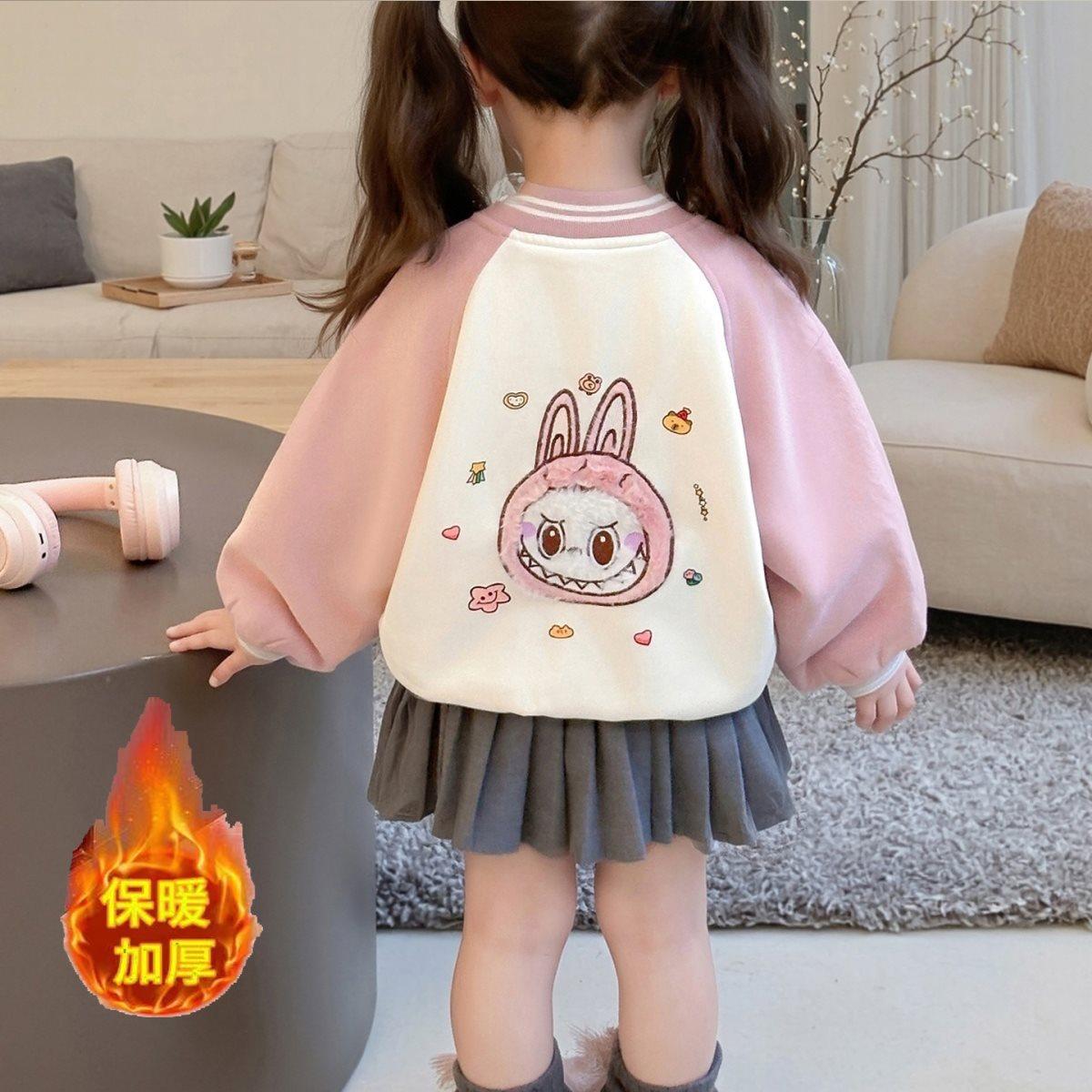 Girls Fleece Lined Thick Winter Baseball Jacket Loose Cartoon Coat 100
