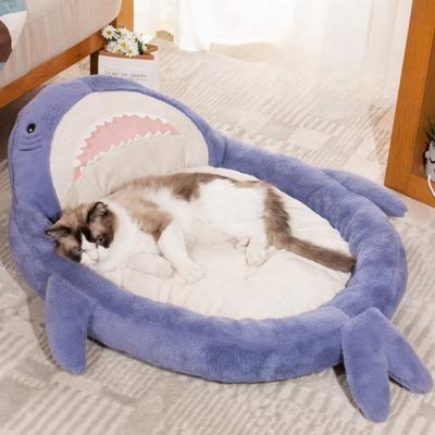 Ganzjahres-Wärme Haustiermatte Niedlicher Cartoon-Hai Katzenbett Plüschtiere Sofa Lustiges Katzennest Hundebett Katzenhaus Haustierbedarf Hundehütte