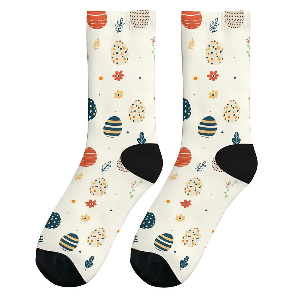 Easter egg pattern men's novelty mid-tube socks fashionable and cute versatile style breathable and warm perfect gift choice