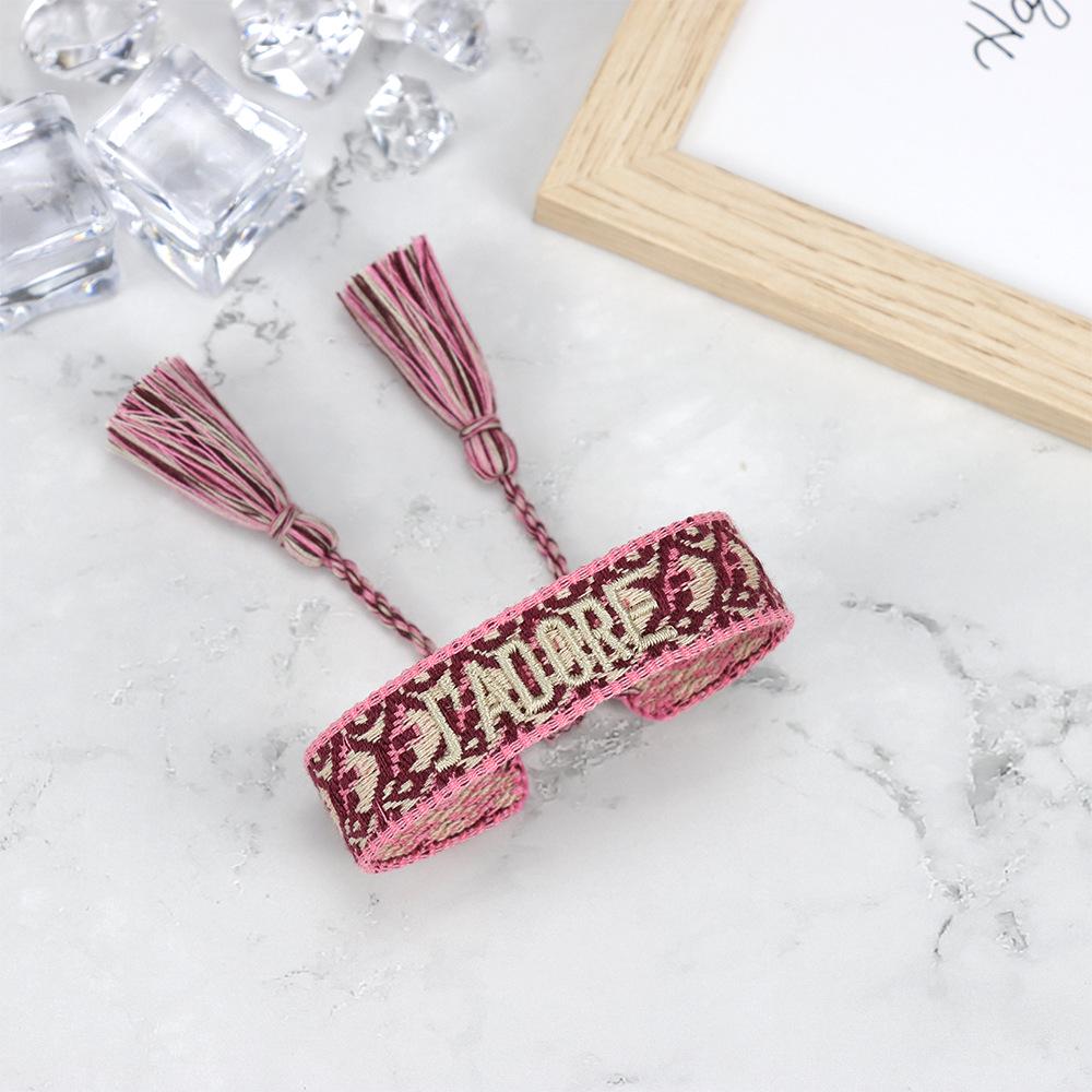 J'adore Bracelet: Embroidered Letter Tassel Wristband for Women & Couples