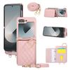 For Samsung Galaxy Z Flip7 FE 5G/Z Flip6 5G Case Kickstand Rhombus Leather+TPU Phone Cover with Shoulder Strap