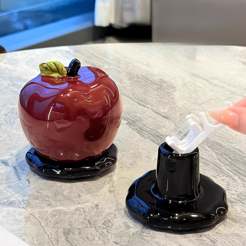 Apple Toothpick Box, Dental Floss Storage Box, Ceramic Household Ornament Cotton Swab Box Toothpick Tube Jar