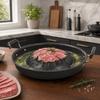 Black Hot Pot Grill Pan Round Round Thai Style BBQ Durable Grill Pan with Side  Home Cooking