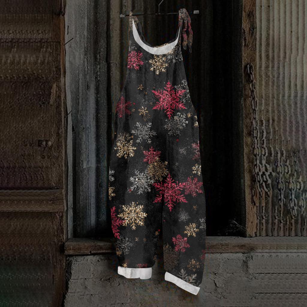 Damen Jumpsuit Print Casual Loose Vintage Schultergurt Baumwolle Leinen