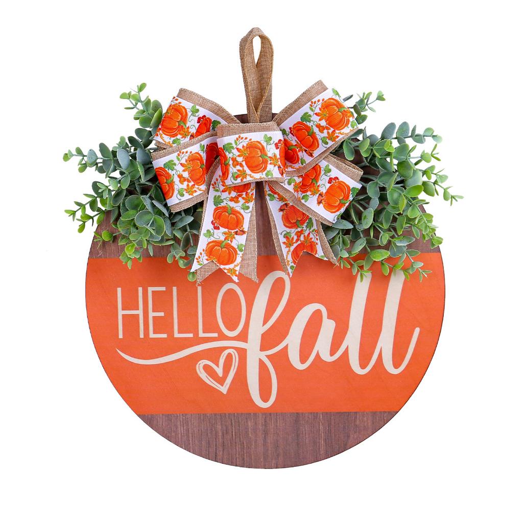 Harvest Festival Decor Front Door Garland, Autumn Decor Wooden House Number Pendant with Pumpkin Bow, Decorative Wreaths