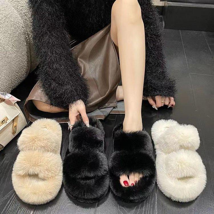 Muffin Thick-soled Fluffy Slippers 2025 Autumn and Winter New Outer Wear Heightening Soft-soled Home Household Cross-haired Drag Women's Shoes