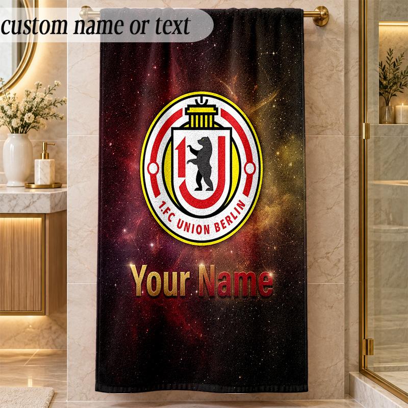 Strandtuch Union Berlin FC Benutzerdefinierter Name Text Personalisierbares Weiches Handtuch für Strand Pool Innenbereich Heimdekoration Geschenk