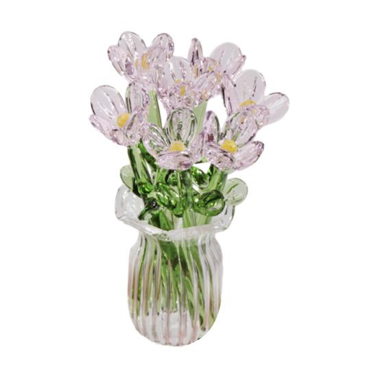 Glasblumenstrauß mit Vase Handgeblasene Mini-Blumendekoration Haus Wohnzimmer Handgefertigter Simulations-Blumenschmuck mit Stiel