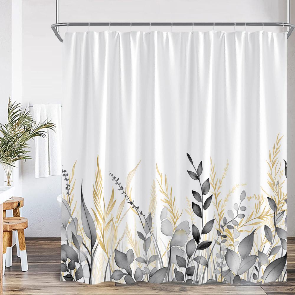 Watercolor Floral Shower Curtain Colorful Flower Green Blue Teal Plant Botanical Bathroom Decor Polyester Bath Curtain with Hook
