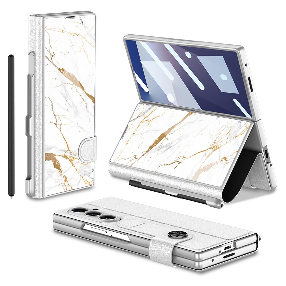 GKK For Samsung Galaxy Z Fold7 5G Case with Pencil Slot Hard PC+PU+Tempered Glass Phone Cover