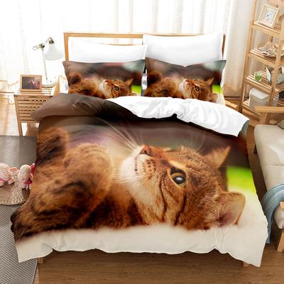 3D Katzenbettwäsche-Sets, Bettbezug-Set mit Kissenbezug, Einzel-, Doppel-, Queen- und Kingsize-Bettwäsche