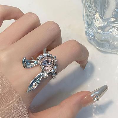 Offener Statement-Ring mit rosa Häschen für Frauen und Mädchen, schöner Verlobungsring, verstellbares Fingerband, Schmuckzubehör, Geschenk